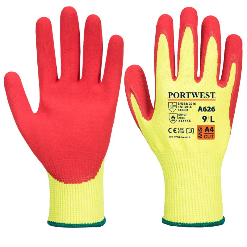 Luva de Corte A626 Vis-Tex HR - Nitrilo Amarelo/Vermelho